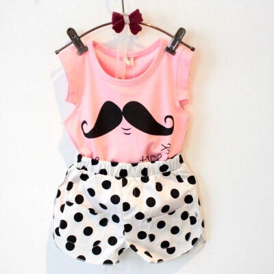 

Toddler Baby Kids Infant Girls Cute Mustache T-shirt Black Dot Shorts Outfits Clothes