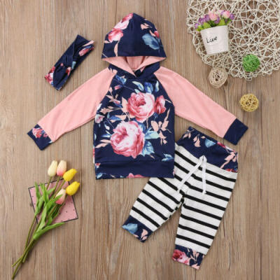 

US Infant Baby Girl Hooded Top T-shirt SweatshirtPants Outfits Set Clothes 3PCS