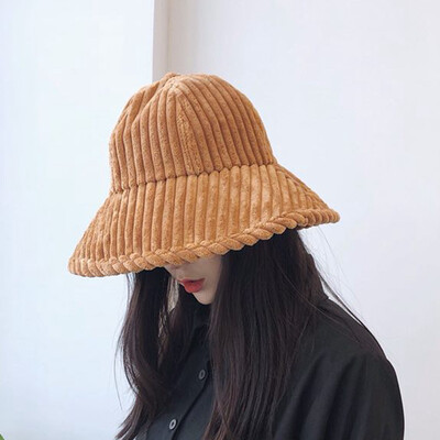 

Fishermans Hat Female Japanese Corduroy Autumn&Winter Korean Hat Personality Leisure Pot Hat Students Big Rim Sunshade