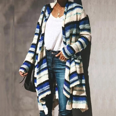 

Tailored Women Fashion Stripe Open Front Long Sleeve Knit Sweater Cardigans Coat
