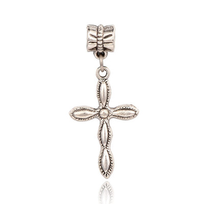 

Tibetan Style Alloy European Dangle Beads Large Hole Pendants Cross Antique Silver 40mm Hole 4mm