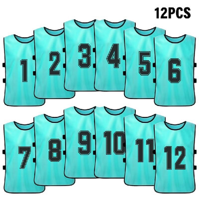 

12 PCS Kids Football Pinnies Quick Drying Soccer Jerseys Youth Sports Scrimmage Basketball Team Training Numbered Bibs Practice