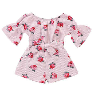 

Fashion Floral Print Girls Kid Flare Sleeve Jumpsuit Boat Neck Casual Pants