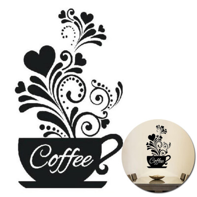 

Coffee Cup Decal Wall Decoration Removable Home Kitchen Art Mural Sticker Black