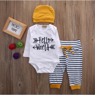 

Newest 3Pcs Infant Baby Tops T-shirtLeggings Pants Beanie Hat Outfit Set Clothes