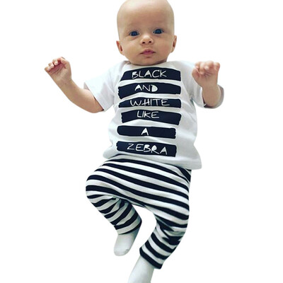 

Baby Newborn Boys Letter Tops T-shirt Stripe Pants 2Pcs Set Outfits Clothes