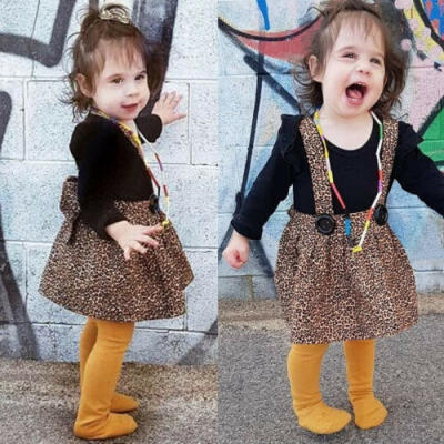 

USA 2PCS Kids Baby Girl Clothes Fly-Sleeve TopsLeopard Tutu Skirt Outfit Winter
