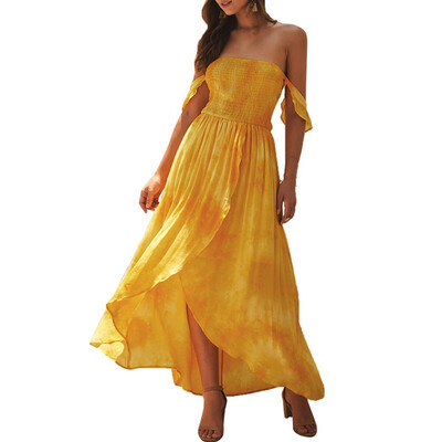 

Summer strapless printed gradient high waist tube top dress