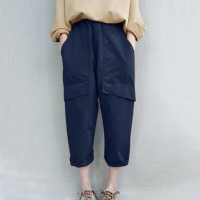 

Tailored Women Casual Cotton&Linen Solid Trousers Loose Ankle-Length Pant