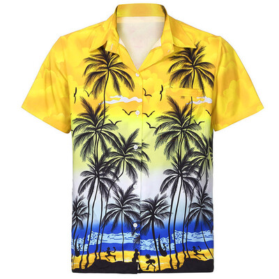 

Toponeto Men Hawaiian Shirt Short Sleeve Front-Pocket Beach Floral Printed Blouse Top Tee