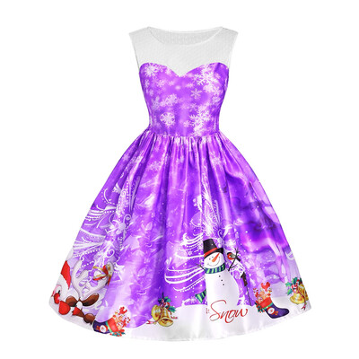 

Christmas Snowman Snowflake Mesh Panel Dress