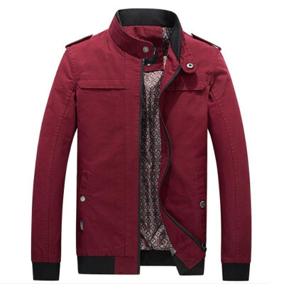 

Fashion Men Winter Solid Color Jacket Stand Collar Long Sleeve Zipper Pocket Button Splicing Casual Coat Outerwear