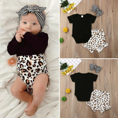 

UK Toddler Kids Baby Girl Infant Clothes Romper Tops Leopard Print Pants Outfits
