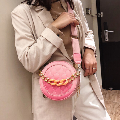 

Small Round Girl Messenger Bag Women 2019 New Korean Fashion Cute PU Leather Chain Shoulder Bag Female Circular Fashion Handbag