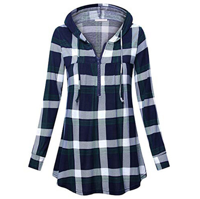 

Starmoon Womens V Neck Long Sleeve Casual Pullover Plaid Hooded Sweatshirt Blouse Tops