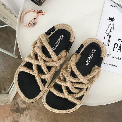 

Fairy Style Roman Sand Women ins Tide 2019 New Korean version with students flat bottom beach shoes summer womens shoes