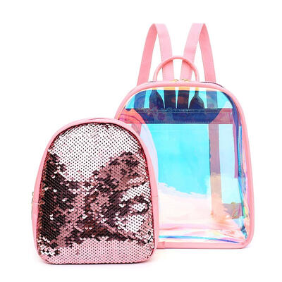 

2pcsset PVC Transparent Clear Sequins Women Backpacks Shoulder Bags