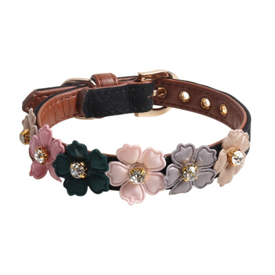 

Pet Adjustable PU Collar for Small Medium Dogs Shiny Lovely Colorful Flowers with Shiny Diamonds