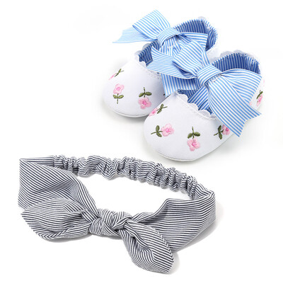 

Baby Girl Embroidery Flower Shoes1PC Hairband Toddler First Walkers Kid Shoes