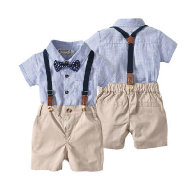 

Newborn Baby Boy Gentleman Clothes Formal Party Romper Bib Shorts 2PCS Outfits