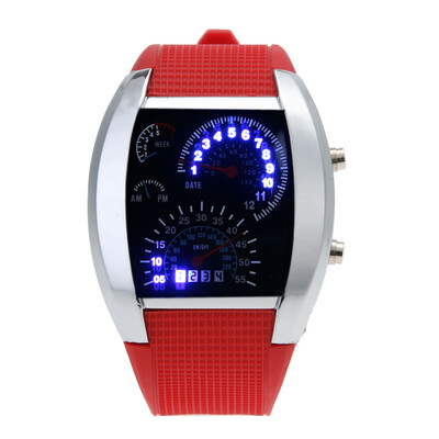 

Men Blue White LED Watch Black Rubber Speedometer Digital Wrist Watch