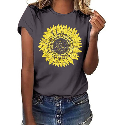 

Starmoon Women Summer Sunflower Printing Pockets Short Sleeve Shirt Casual Tunic Tops Blo