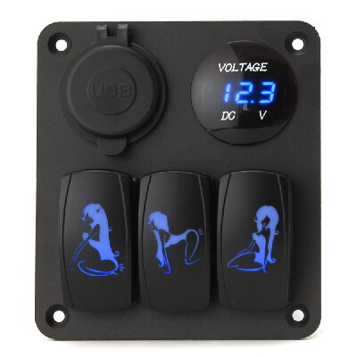 

Marine Boat Switch Combination Car Panel 3 Gang LED Rocker Switch Panel Dual USB Ports Voltmeter