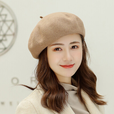 

Hat Female Japanese Fall&Winter Wool Berets Retro-vintage 100 Sets Pure Wool Painter Hat Korean Edition Literary Bud Cap