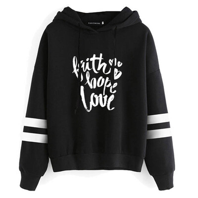 

New Autumn And Winter Women Teen Girl Casual Hoodie Faith Hope Love Printed Hooded Sweatshirt Pullover Tops