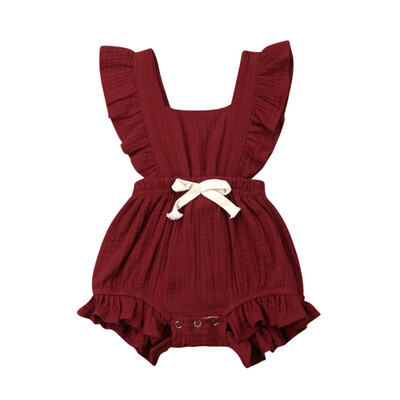 

Newborn Baby Girl Romper Ruffled Solid Color Backless Flare Sleeve Romper Infant Casual Outfits