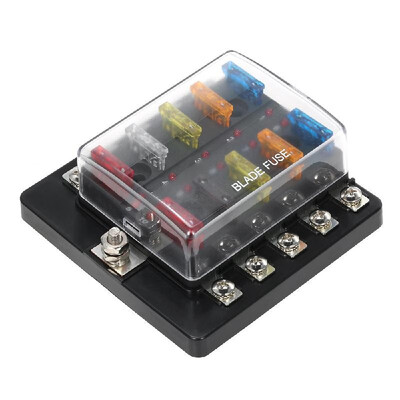 

10 Way Blade Fuse Box with LED Indicator Fuse Block for Car Boat Marine Caravan 12V 24V