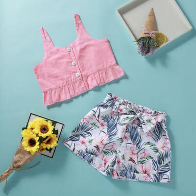 

Infant Kid Baby Girl Clothes Sleeveless Vest TopsFlower Shorts Pants Outfit Set