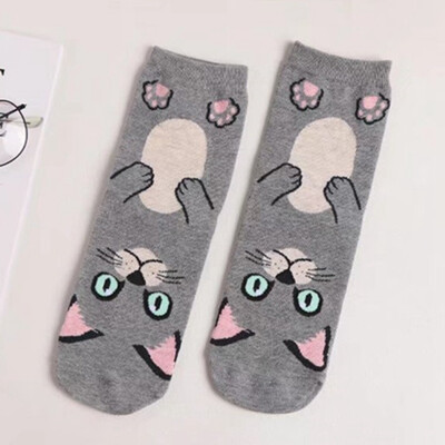 

New Fashion Women Cotton Cute Socks Cartoon Cat And Dogs Paws With Dots Happy Funny Socks Woman