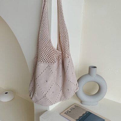 

Tailored 2019 Fashion Women Knitting Shouler Bags Hollow-Out Handle Bags Foldable Shopping bag