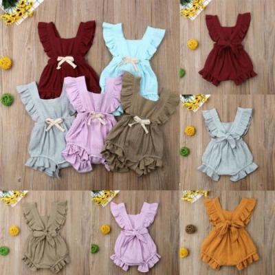 

Summer Newborn Baby Girl Ruffle Solid Romper Bodysuit Jumpsuit Outfit Sunsuit