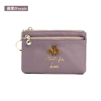 

First layer cowhide European&American bee ladies zipper leather purse leather key ring bag mini coin bag