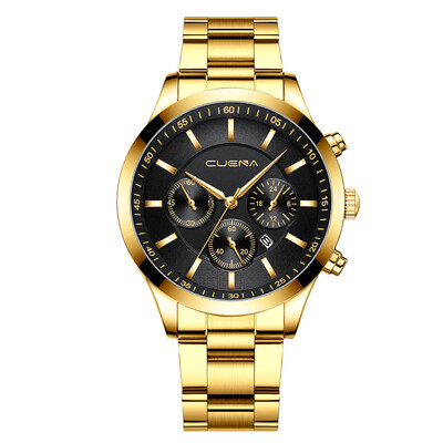 

Gobestart CUENA Mens Business Steel Belt Watch Three Eyes Six-Piece Calendar Quartz Watch