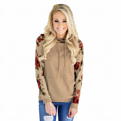 

Floral Print Long Sleeve womens T-Shirt Casual Hooded Hoodie