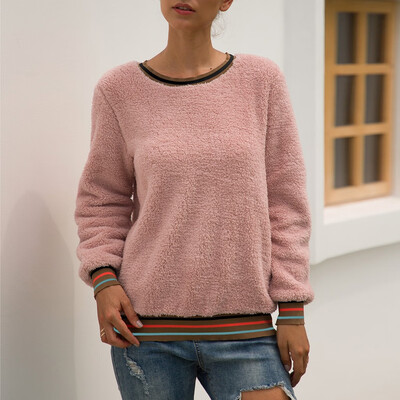 

Tailored Womens Autumn O Neck Solid Long Sleeve Stripe Splicing Sweatshirt Casual Tops