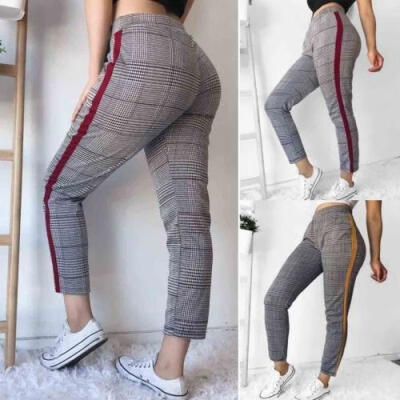

Womens Stretch Skinny Plaid Slim Jeggings High Waist Pencil Pants Trousers
