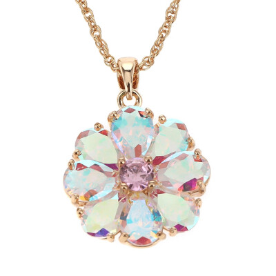 

Shining Rainbow Flower droplet Zircon Pendant Necklace for Women Girls Jewelry Gift Champagne