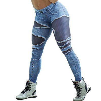 

Cross-border Ebay Amazon Europe&the United States explosion models Wishi hip hip pocket denim print sports yoga leggings Photo