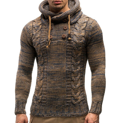 

Men\s Fashion Color Twist Double Breasted Hooded Knitted Sweater Knitted Sweater