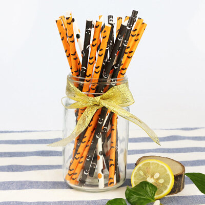 

25Pcs Paper Bat Printed Disposable Drinking Straw Halloween Party Decoration