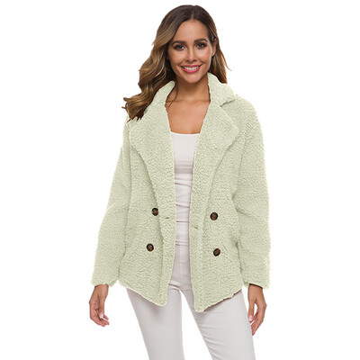 

Women Short Coat Warm Winter Button Solid Color Loose Elegant Jacket Outwear