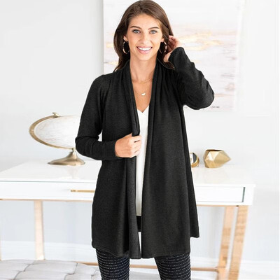 

Women Cardigan Solid Color Open Front Shawl Neckline Waterfull Long Sleeve Elegant Casual Outerwear