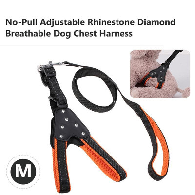 

Dog Harness No-Pull Adjustable Rhinestone Diamond Chest Straps Metal Hooks Leash Breathable Mesh Reflective Nylon Pet Vest for Dog