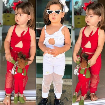 

UK Solid Toddler Kid Baby Girl Clothes Sleeveless Tops Long Pants Outfit Set JIE