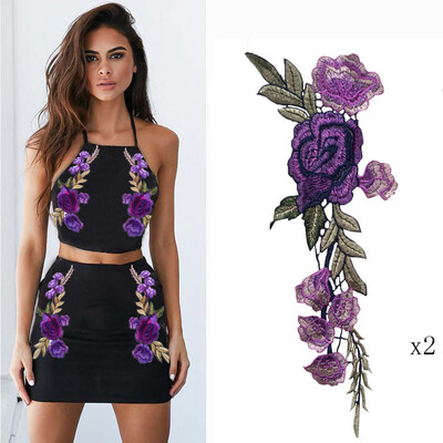 

〖Follure〗2PC DIY Embroidered Roses Floral Collar Sew Patch Sticker Applique Badge