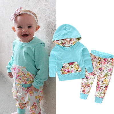 

Floral Baby Girls Long Sleeve T-shirtPants Outfits 2PCS Hooded Clothes Set